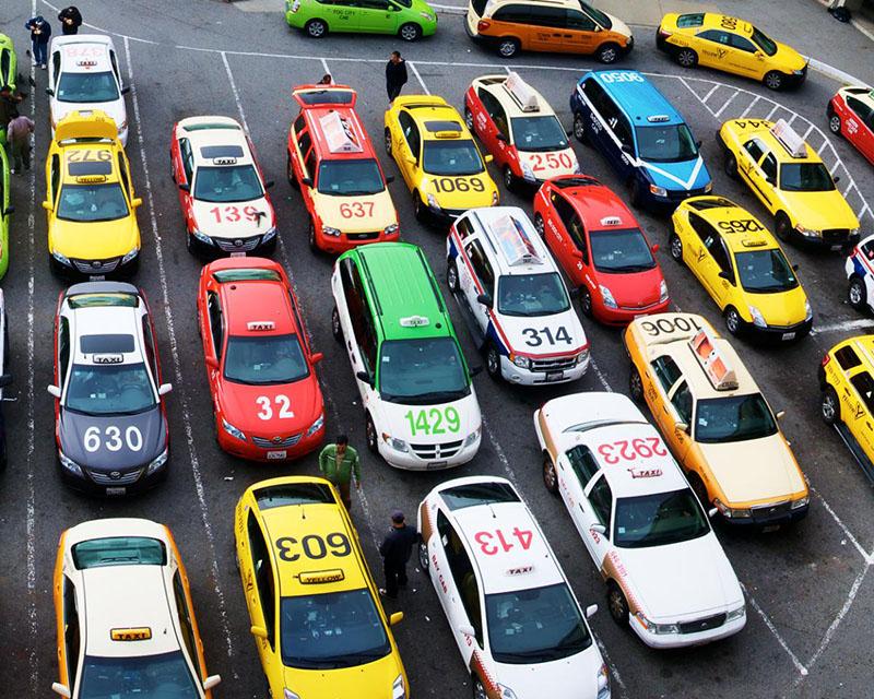 an array of cabs in a parking lot