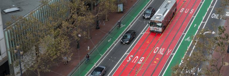 Aerial view of Market Street and Van Ness