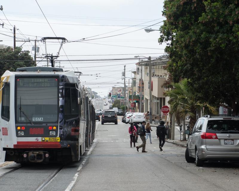 Riders exiting L Taraval train