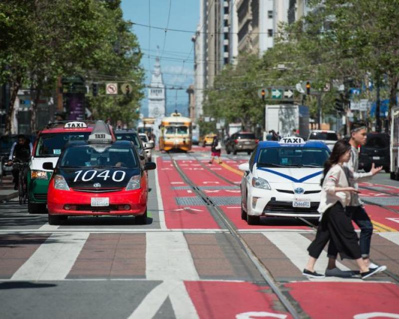 Three taxis on Market Street