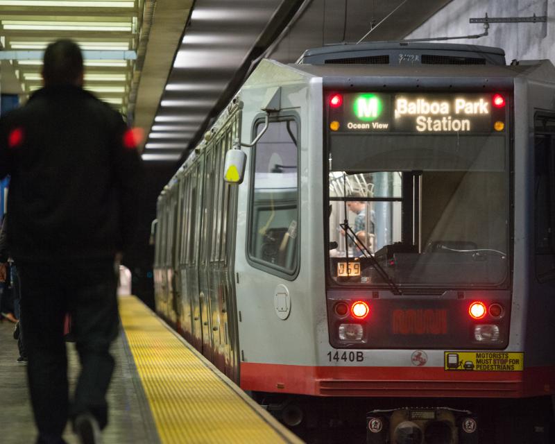 M Ocean View train inside the Muni Metro subway