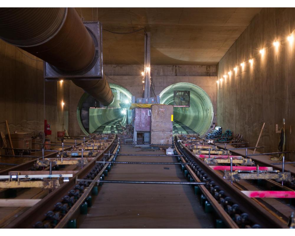 View looking north inside the tunnel portal under 4th Street between Harrison and Bryant.