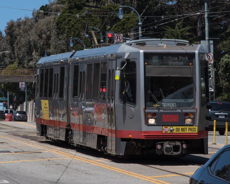 K Ingleside train traveling on Ocean Avenue