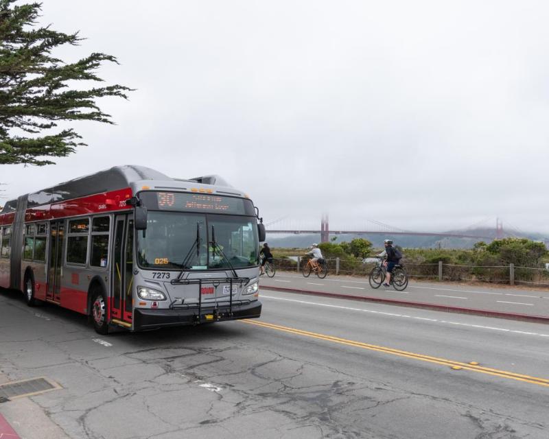 A 30 Stockton bus in the Presidio