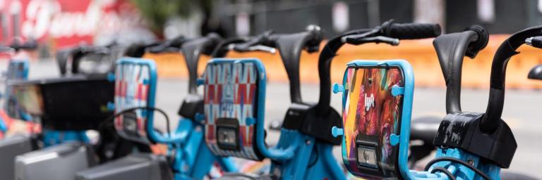 Bay Wheels bikes at a docked station