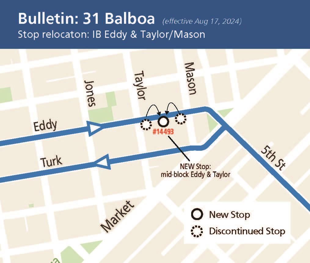 Map showing stop changes to the Inbound 31 Balboa Route, effective 8/17/24