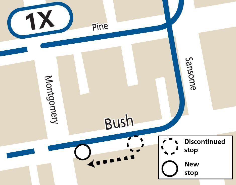 Map showing 1X stop changes effective 8/19/24