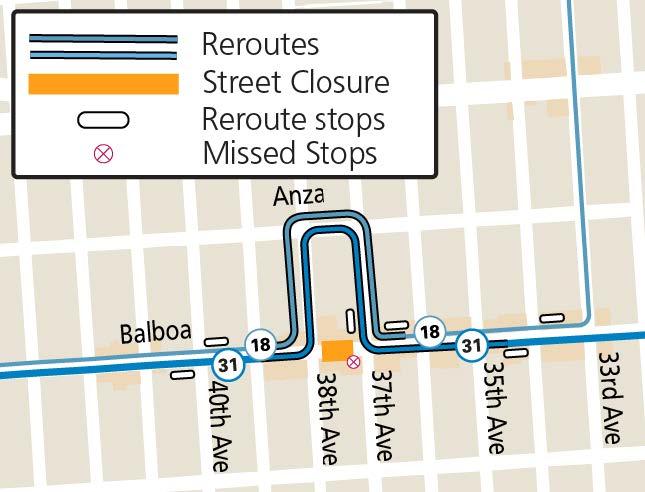 Map of Muni service changes during Ocean Beach Surf Film Festival, Sept. 15, 2024