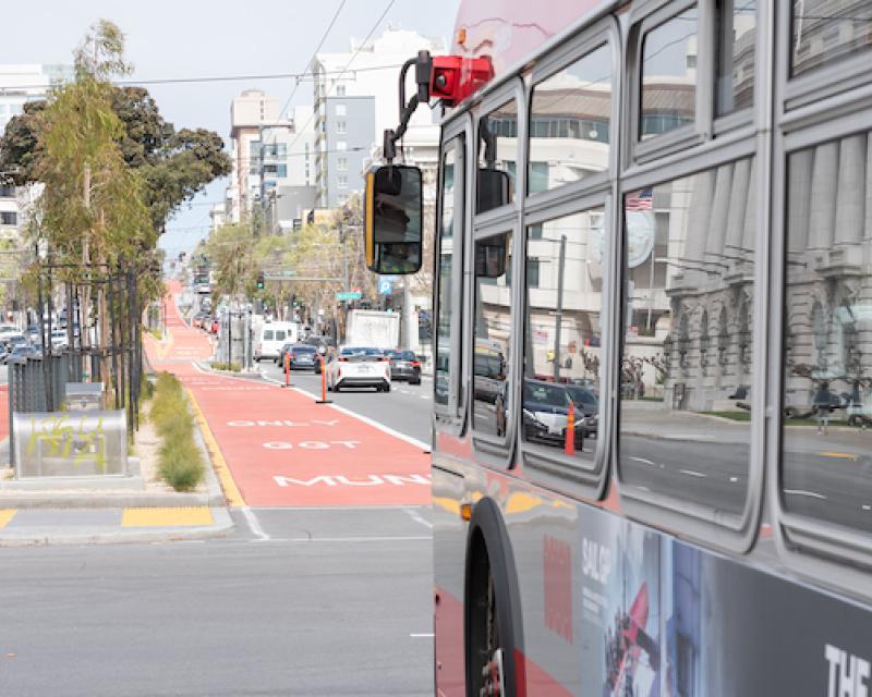 Bus traveling on Van Ness BRT