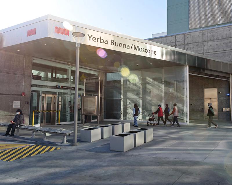 People entering Yerba Buena/Moscone Station