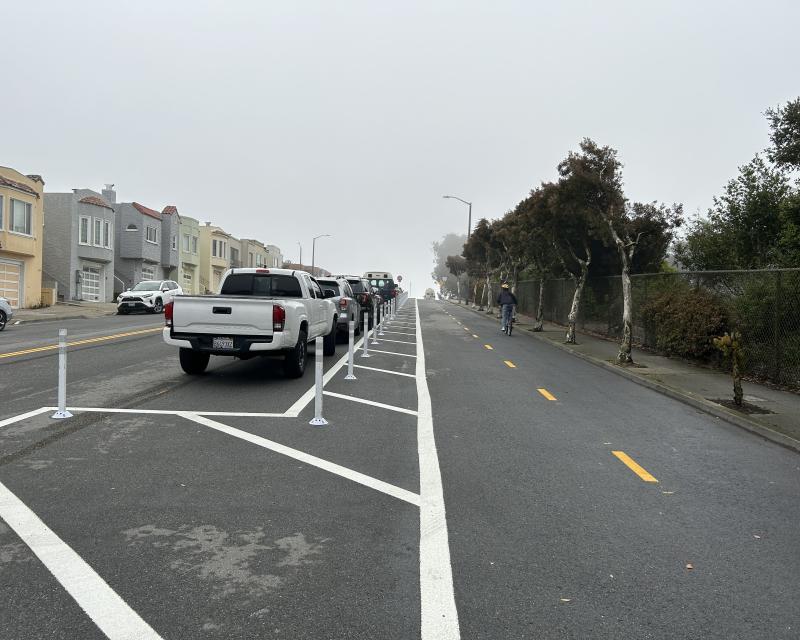 Two-way parking protected bikeway on Judson Avenue