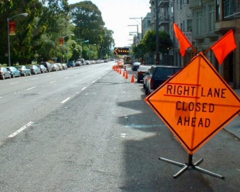 Lane blocked on Oak Street