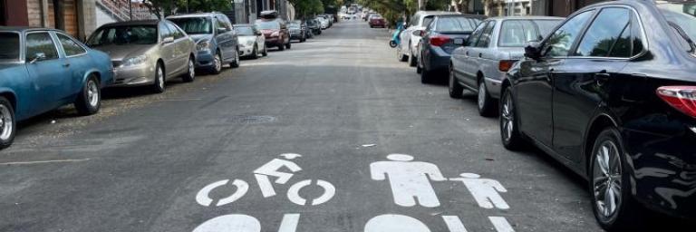 Slow Streets pavement markings on Shotwell Slow Street