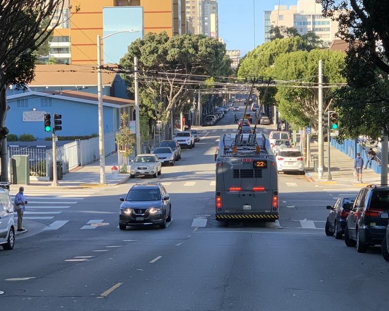 View of existing traffic signals looking north on Fillmore at Fulton