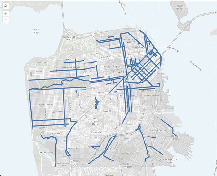 Sample interactive project map showing projects benefitting people walking