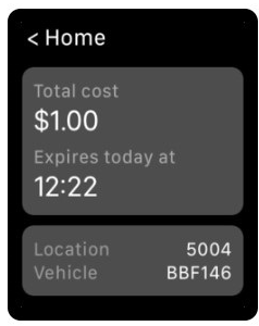 Screen shot with cost, expiry time, location, and vehicle ID