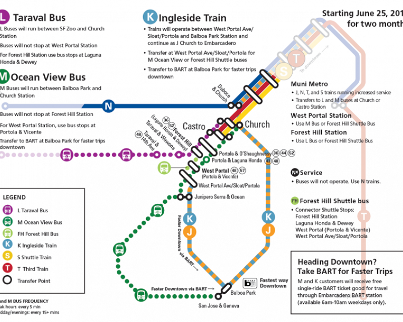 Twin Peaks Tunnel Closure Service Map